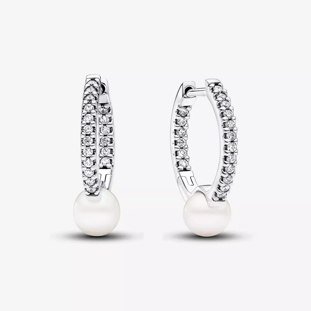 pendientes pandora de aro perla cultivada de agua dulce y pavé 293171c01